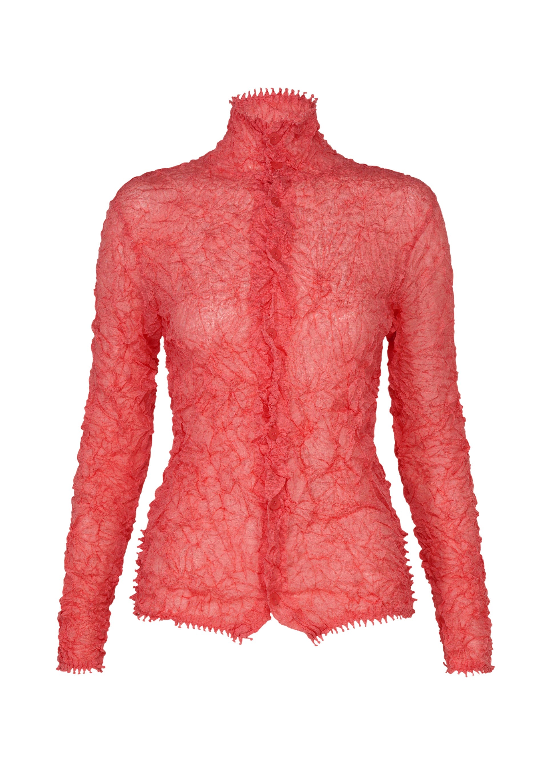 A product shot of the HaaT KUMO SHIBORI KNIT SHEER cardigan in pink.