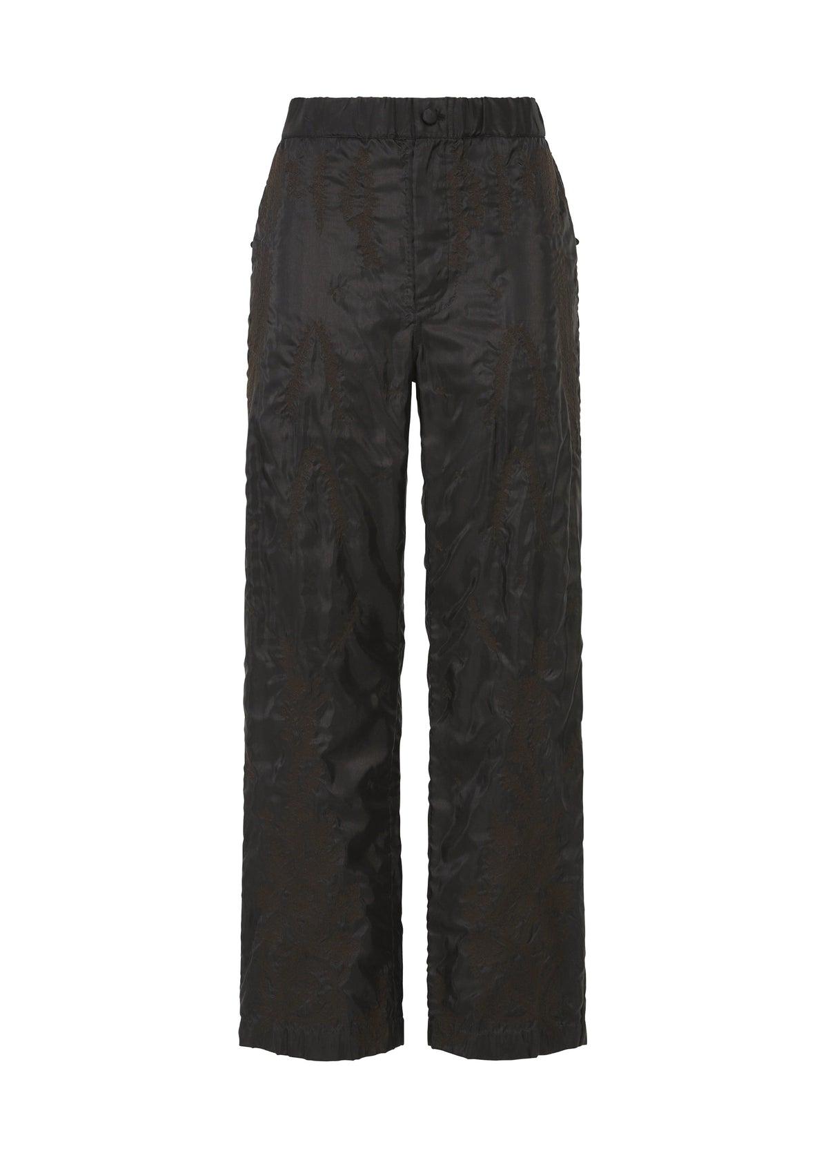 A product shot of the HaaT DELICATE FLORAL BHILL trousers in almost black.