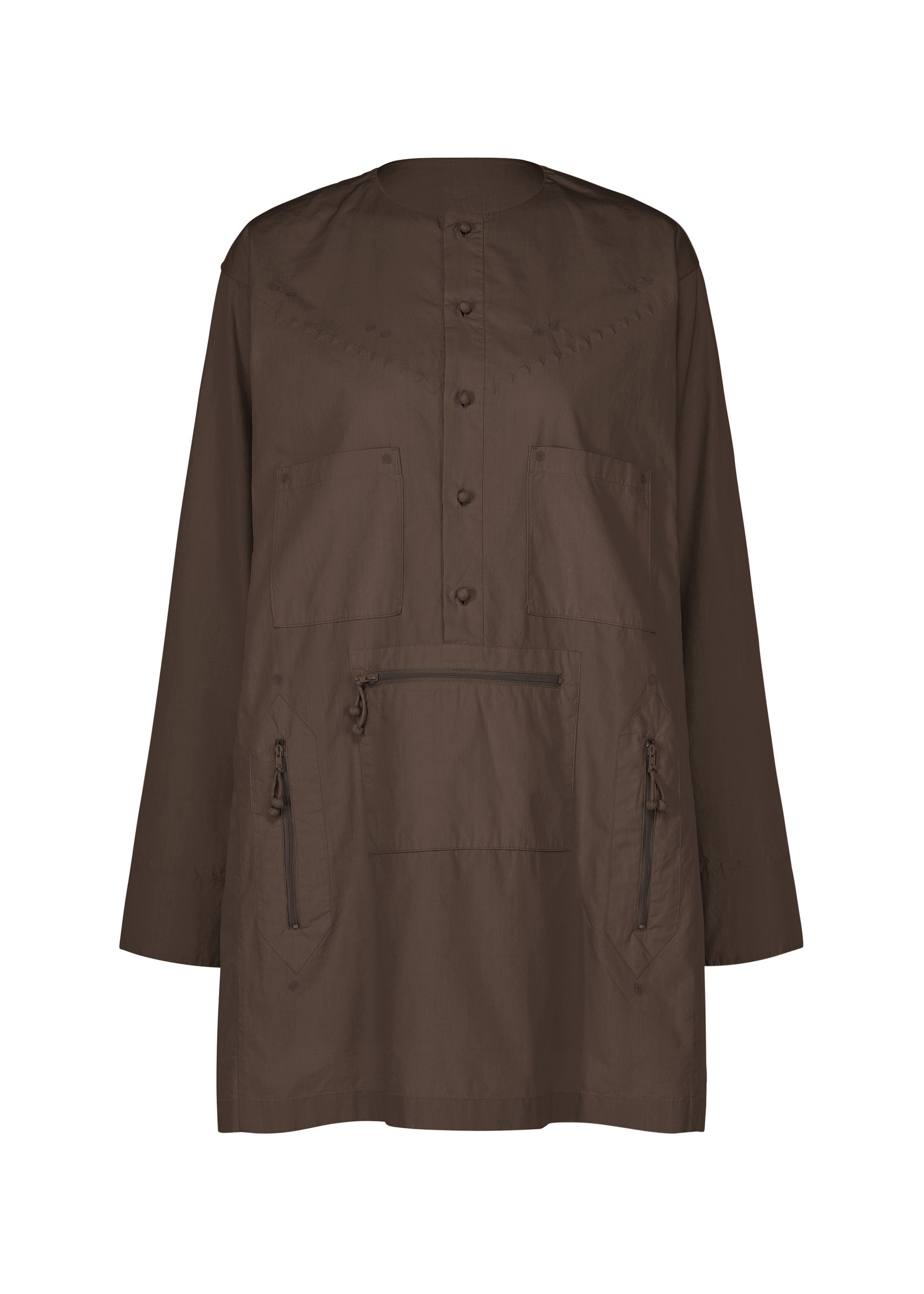 A product shot of the HaaT KANGRI POCKET DOT shirt in coffee brown.