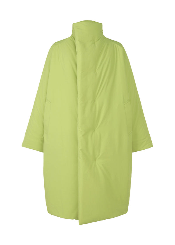 A product shot of the HOMME PLISSÉ ISSEY MIYAKE BLANK DUVET COAT coat in green (62).