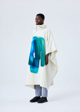 A model wears the HOMME PLISSÉ ISSEY MIYAKE RB_DRAWING COAT coat