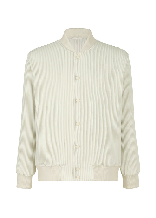 A product shot of the HOMME PLISSÉ ISSEY MIYAKE KERSEY PLEATS jacket in ivory (41).