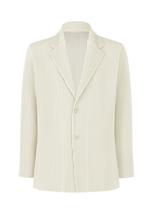 A product shot of the HOMME PLISSÉ ISSEY MIYAKE KERSEY PLEATS jacket in ivory (41).