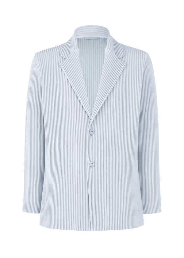 A product shot of the HOMME PLISSÉ ISSEY MIYAKE KERSEY PLEATS jacket in blue grey (76).