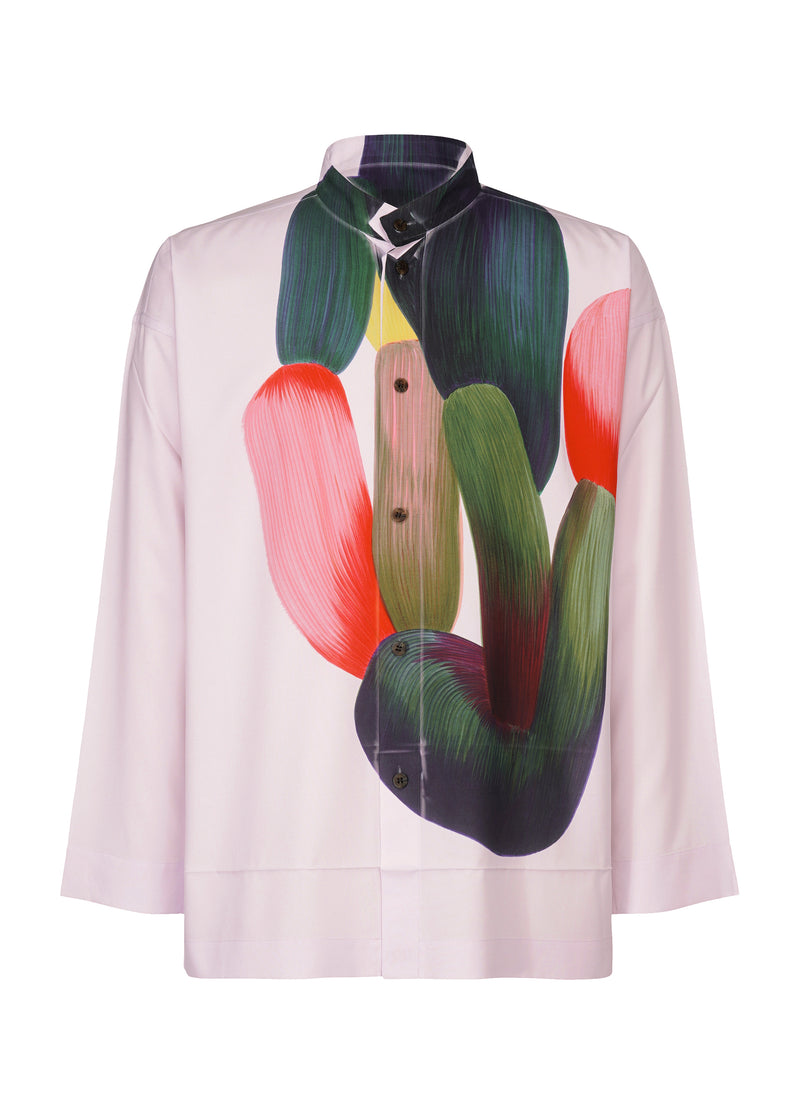 A product shot of the HOMME PLISSÉ ISSEY MIYAKE RB_DRAWING PRESS SHIRT 1 shirt in green x pink (96)