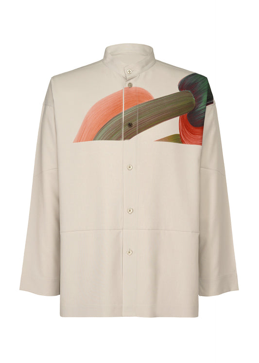 A product shot of the HOMME PLISSÉ ISSEY MIYAKE RB_DRAWING PRESS SHIRT 1 shirt in green x pink x red (98)