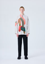 A model wears the HOMME PLISSÉ ISSEY MIYAKE RB_DRAWING PRESS SHIRT 1 shirt