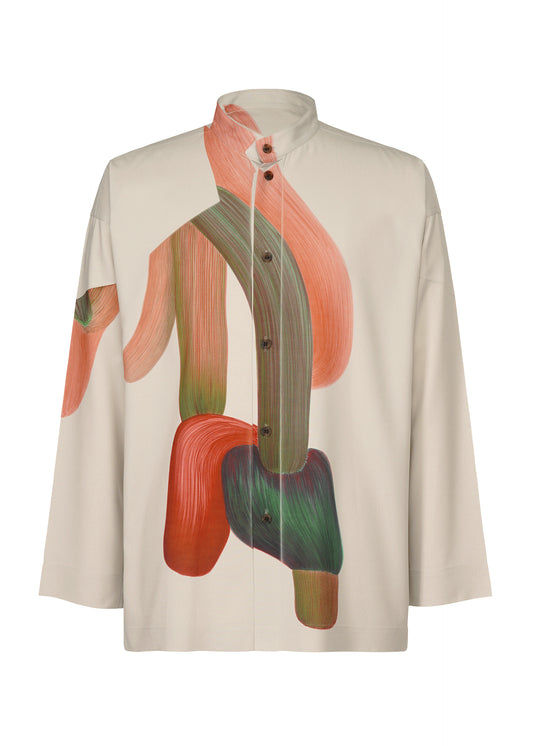 A product shot of the HOMME PLISSÉ ISSEY MIYAKE RB_DRAWING PRESS SHIRT 1 shirt in green x pink x red (98)