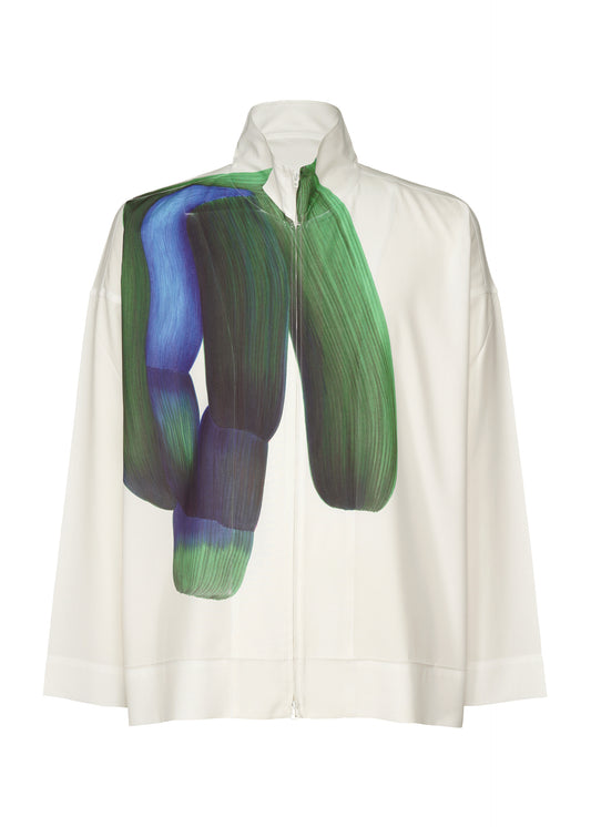 A product shot of the HOMME PLISSÉ ISSEY MIYAKE RB_DRAWING PRESS SHIRT 2 shirt in green x blue (95)