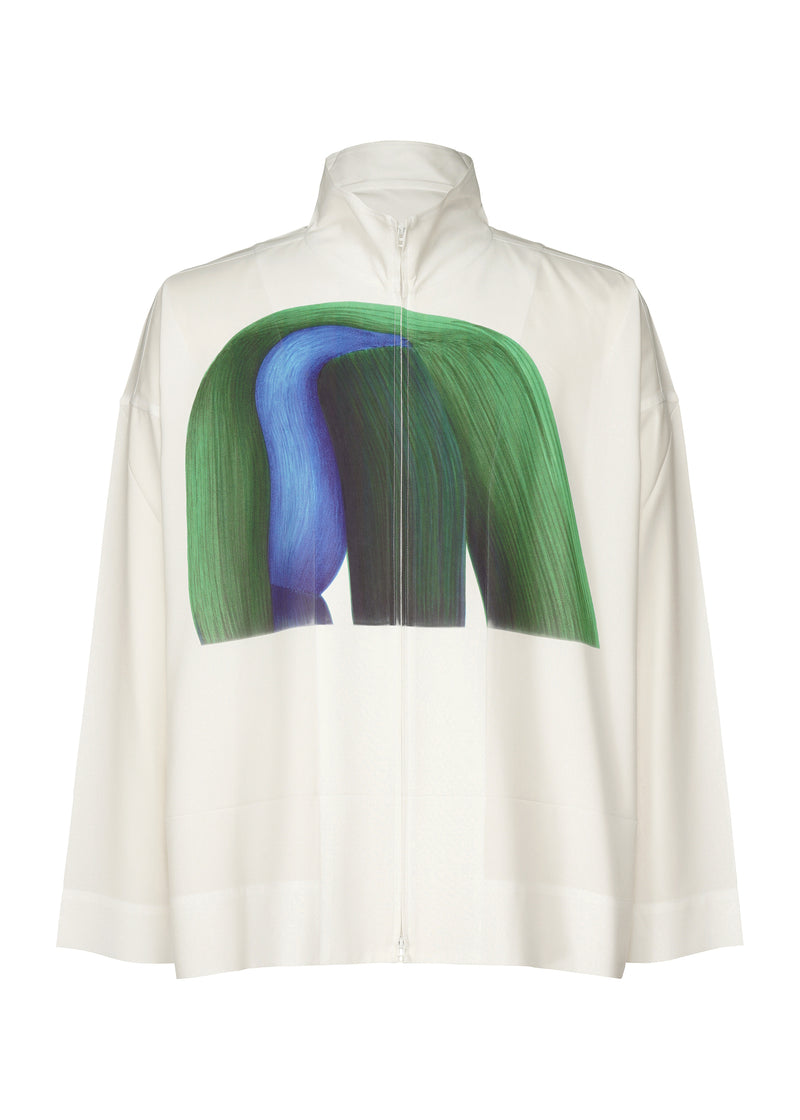 A product shot of the HOMME PLISSÉ ISSEY MIYAKE RB_DRAWING PRESS SHIRT 2 shirt in green x blue (95)