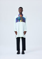 A model wears the HOMME PLISSÉ ISSEY MIYAKE RB_DRAWING PRESS SHIRT 2 shirt