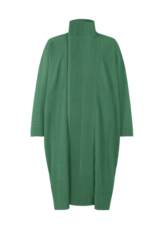 A product shot of the HOMME PLISSÉ ISSEY MIYAKE MC DECEMBER coat in copper green (68).