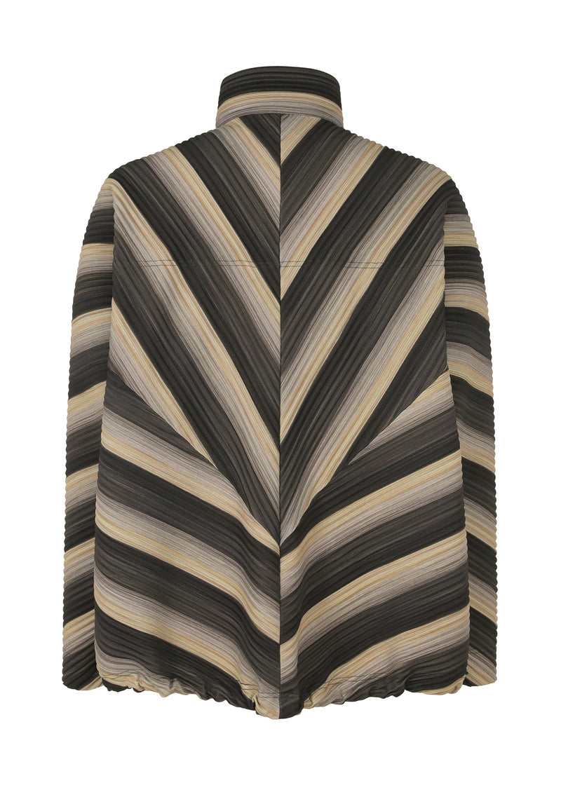 A detail shot of the HOMME PLISSÉ ISSEY MIYAKE RB_STRIPES 2 jacket.