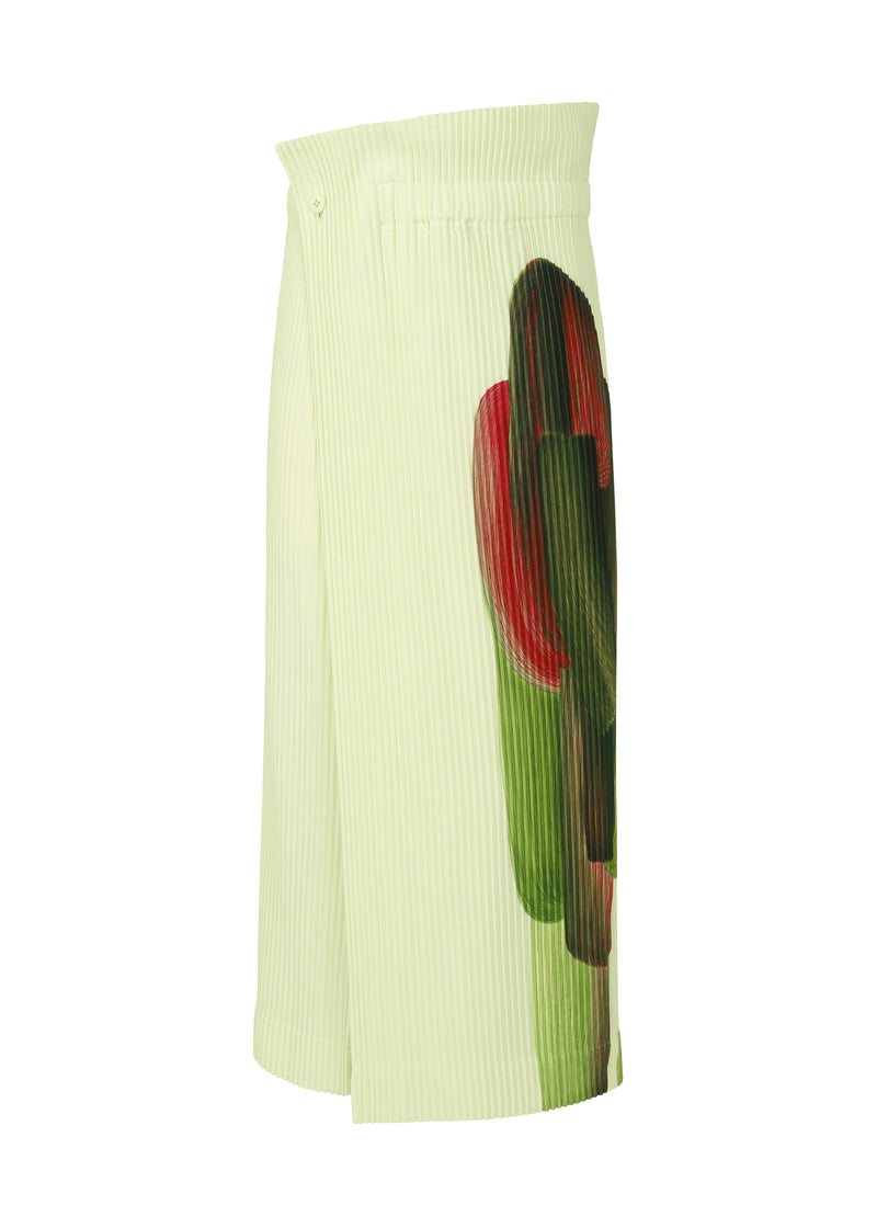 A product shot of the HOMME PLISSÉ ISSEY MIYAKE RB_DRAWING PLEATS trousers in green x purple (94)