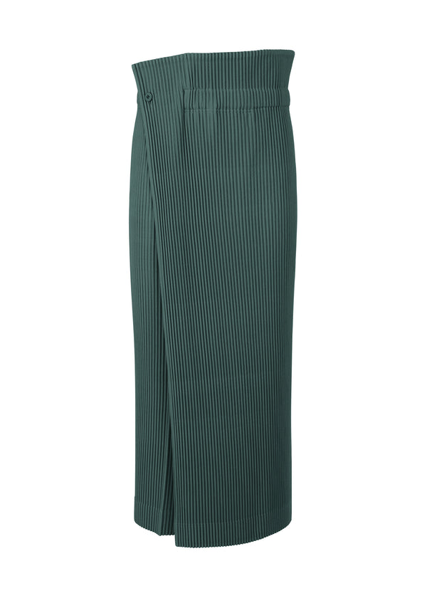 A product shot of the HOMME PLISSÉ ISSEY MIYAKE RB_COLOR PALETTE 1 trousers in dark green (69)