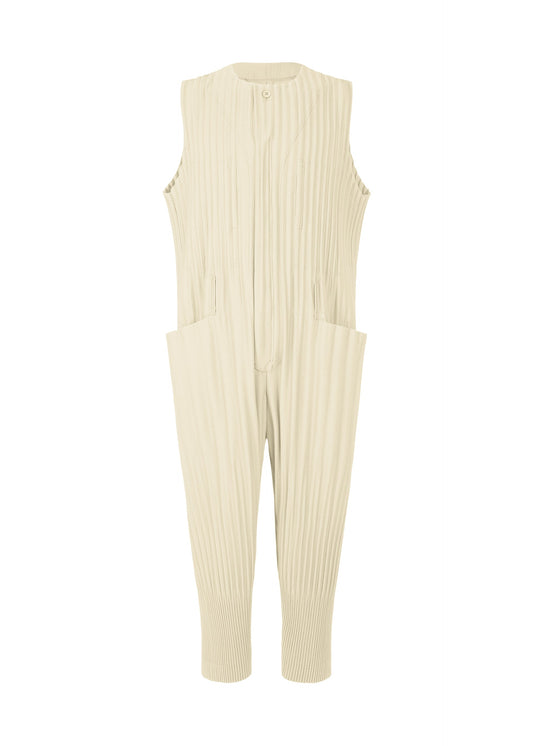 A product shot of the HOMME PLISSÉ ISSEY MIYAKE PLEATS BOTTOMS 2 jumpsuit in ivory (41).