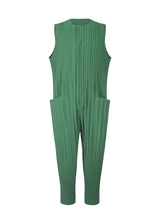 A product shot of the HOMME PLISSÉ ISSEY MIYAKE PLEATS BOTTOMS 2 jumpsuit in copper green (68).