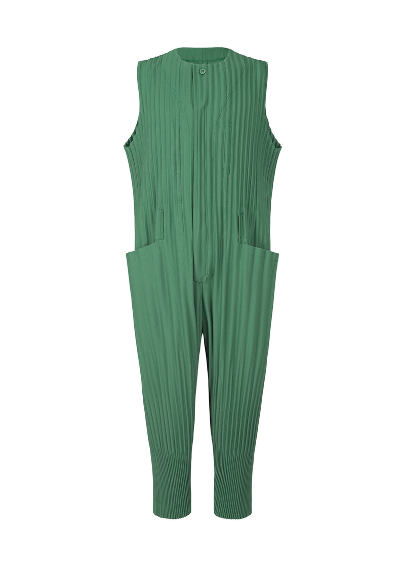 A product shot of the HOMME PLISSÉ ISSEY MIYAKE PLEATS BOTTOMS 2 jumpsuit in copper green (68).