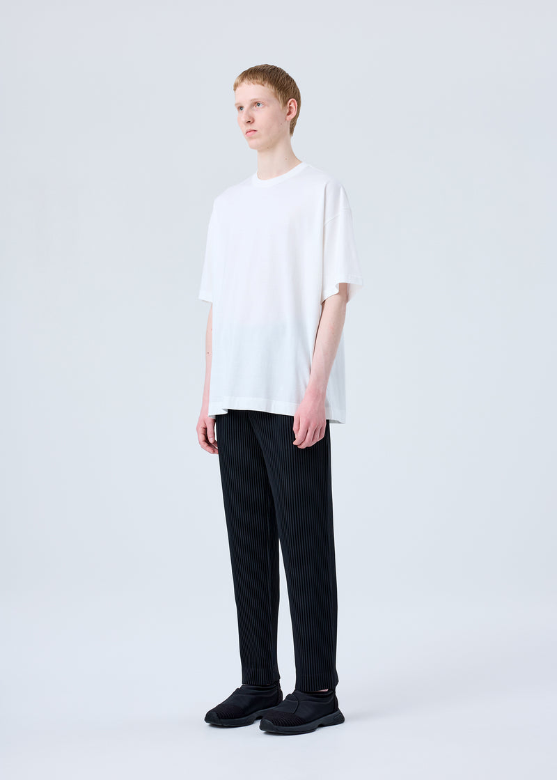 A model wears the HOMME PLISSÉ ISSEY MIYAKE RB_T SHIRT WB top