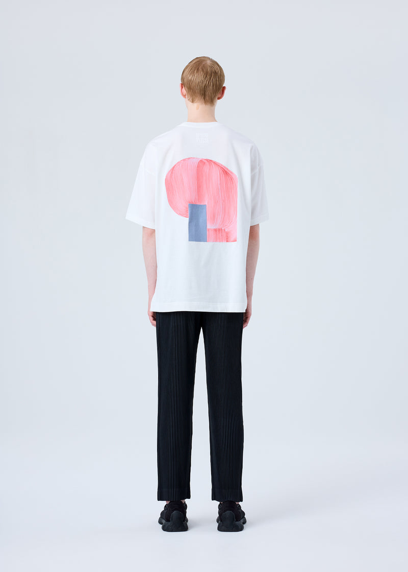 A model wears the HOMME PLISSÉ ISSEY MIYAKE RB_T SHIRT WB top