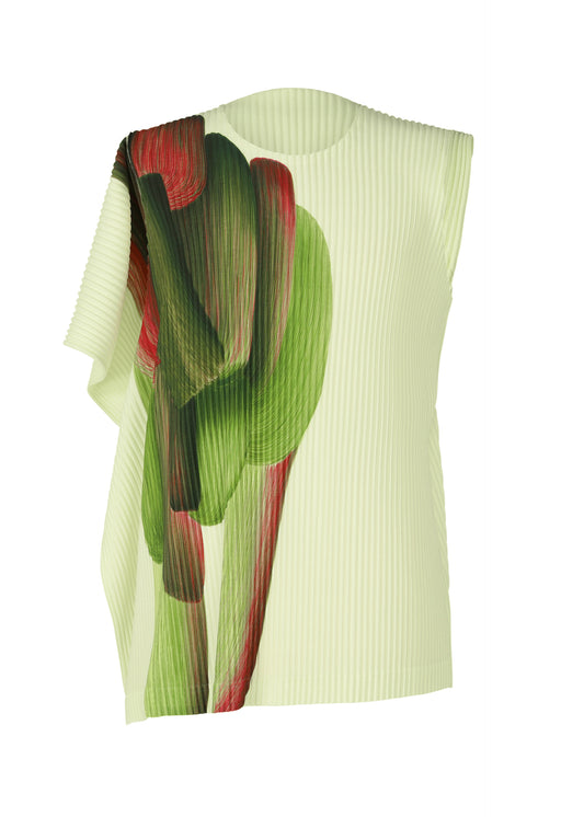 A product shot of the HOMME PLISSÉ ISSEY MIYAKE RB_DRAWING PLEATS top in green x purple (94)