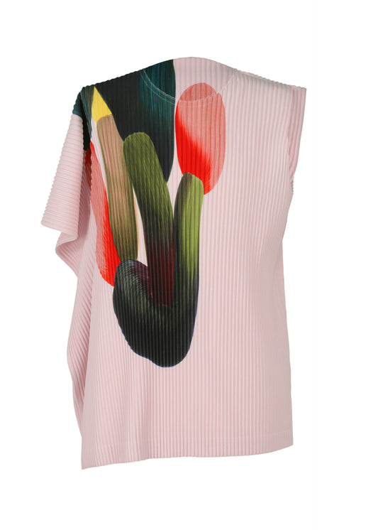 A product shot of the HOMME PLISSÉ ISSEY MIYAKE RB_DRAWING PLEATS top in green x pink (96)