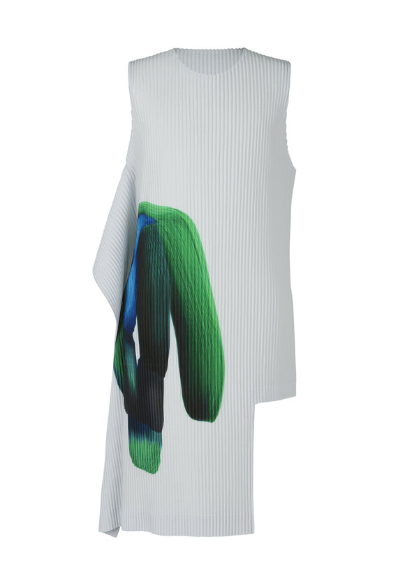 A product shot of the HOMME PLISSÉ ISSEY MIYAKE RB_DRAWING PLEATS top in green x blue (95)