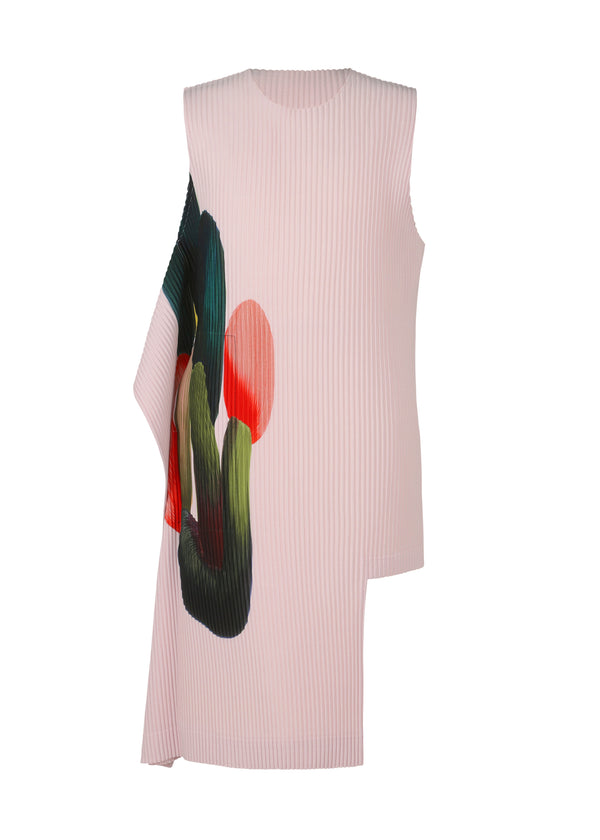 A product shot of the HOMME PLISSÉ ISSEY MIYAKE RB_DRAWING PLEATS top in green x pink (96)