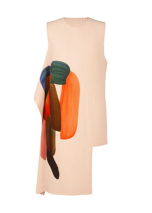 A product shot of the HOMME PLISSÉ ISSEY MIYAKE RB_DRAWING PLEATS top in brown x green x pink (97)