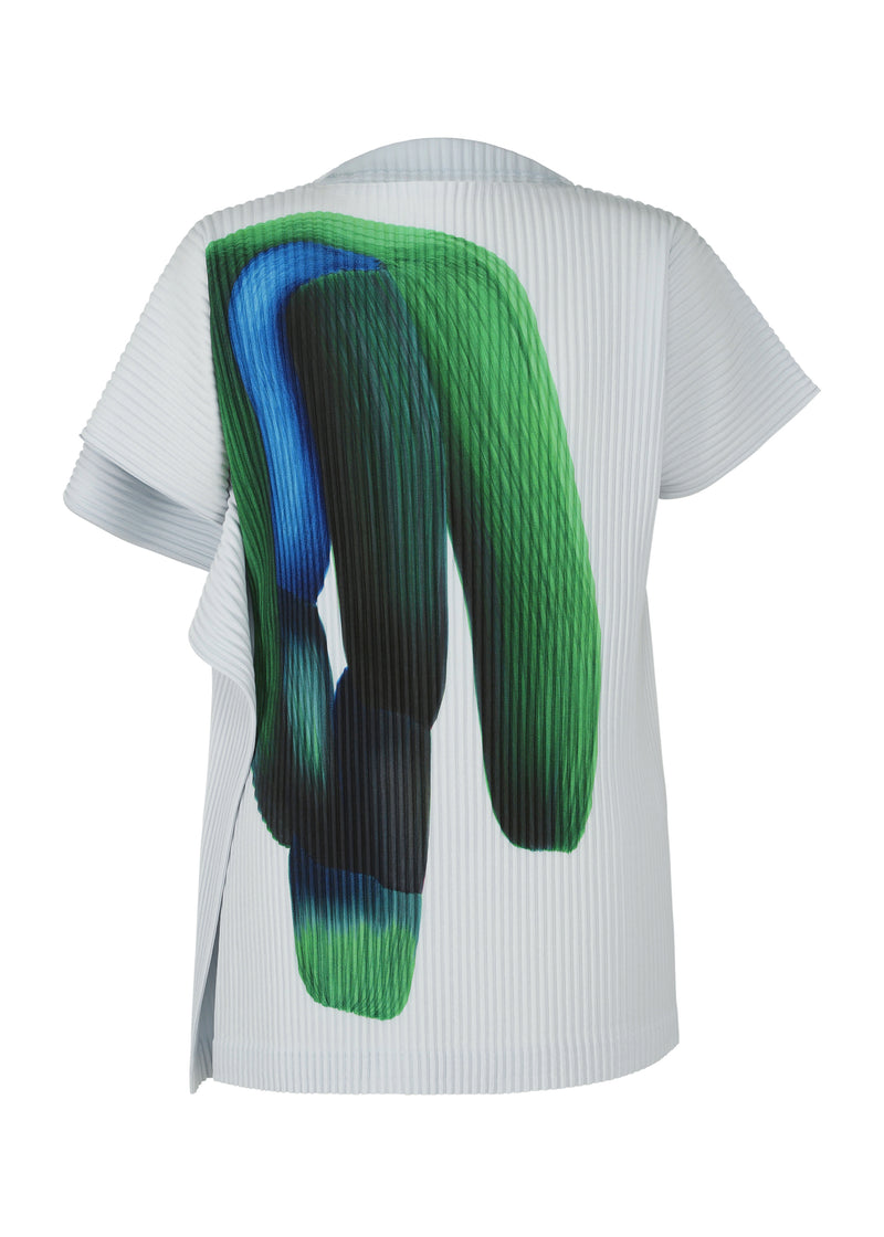 A product shot of the HOMME PLISSÉ ISSEY MIYAKE RB_DRAWING PLEATS top in green x blue (95)