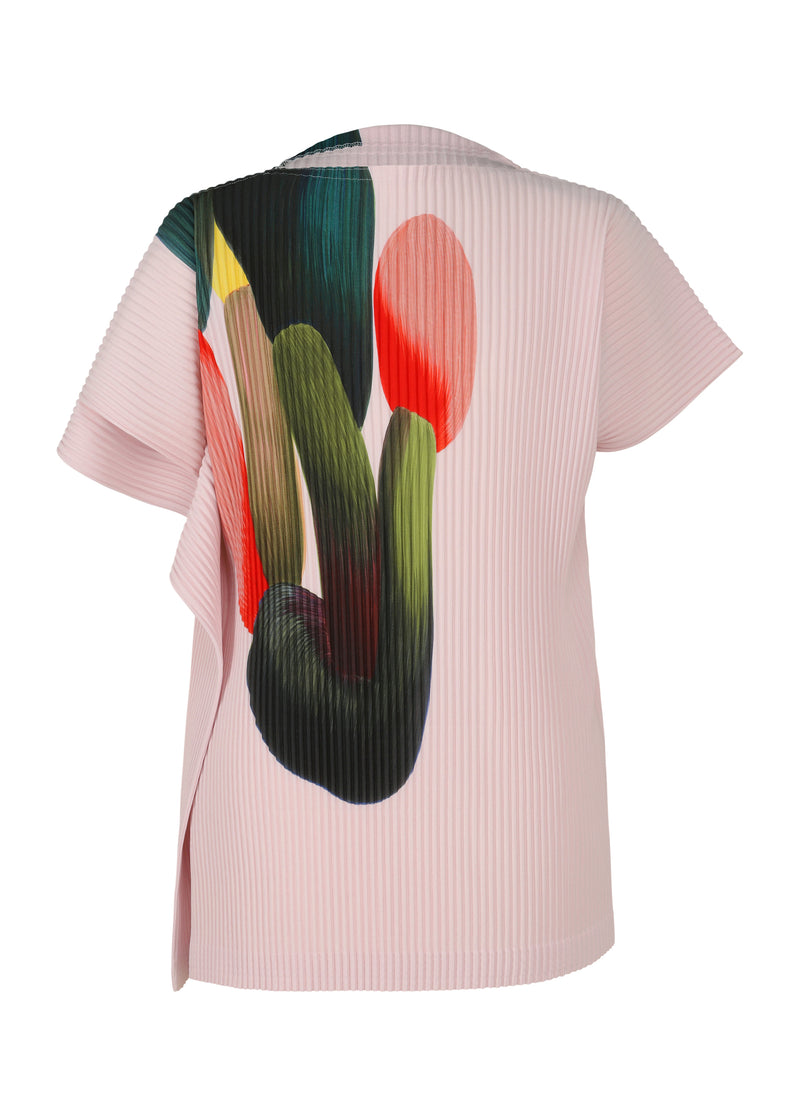 A product shot of the HOMME PLISSÉ ISSEY MIYAKE RB_DRAWING PLEATS top in green x pink (96)