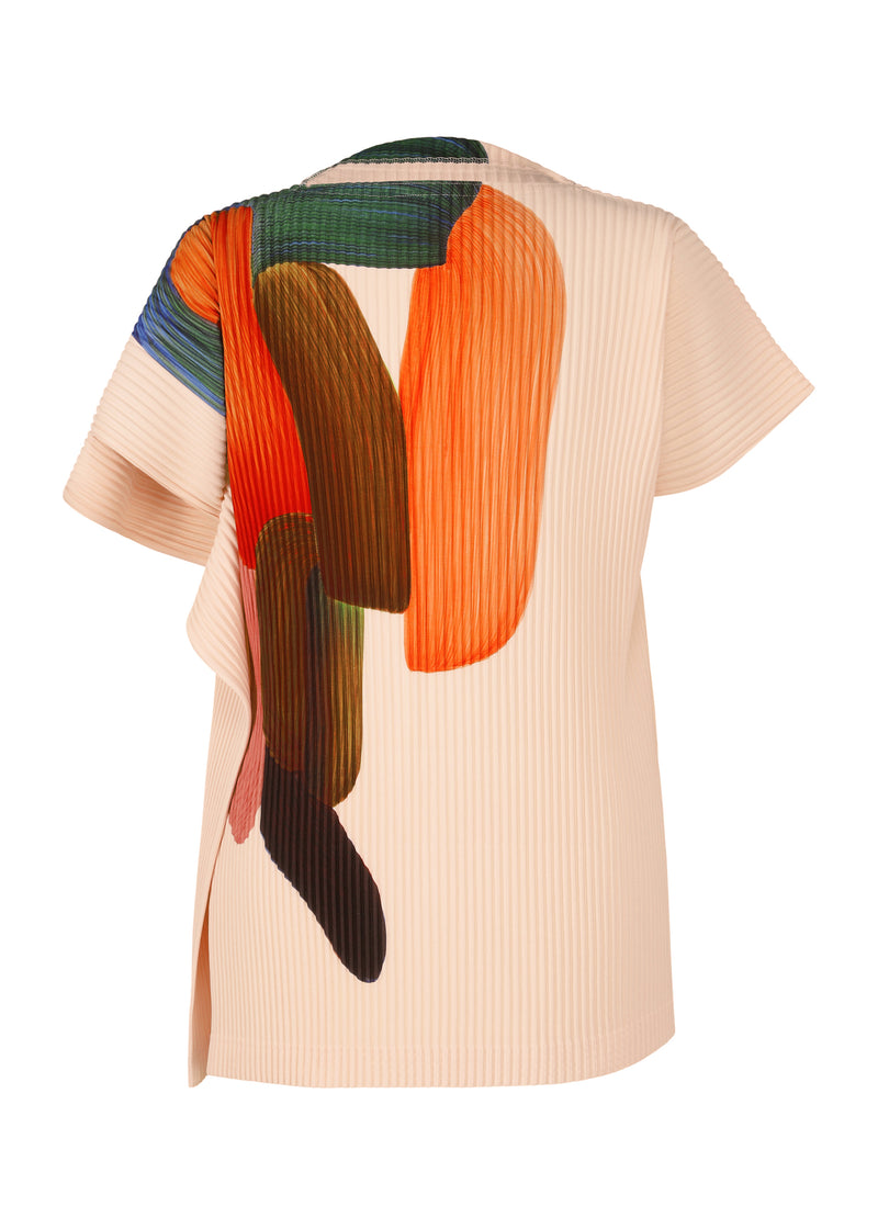 A product shot of the HOMME PLISSÉ ISSEY MIYAKE RB_DRAWING PLEATS top in brown x green x pink (97)