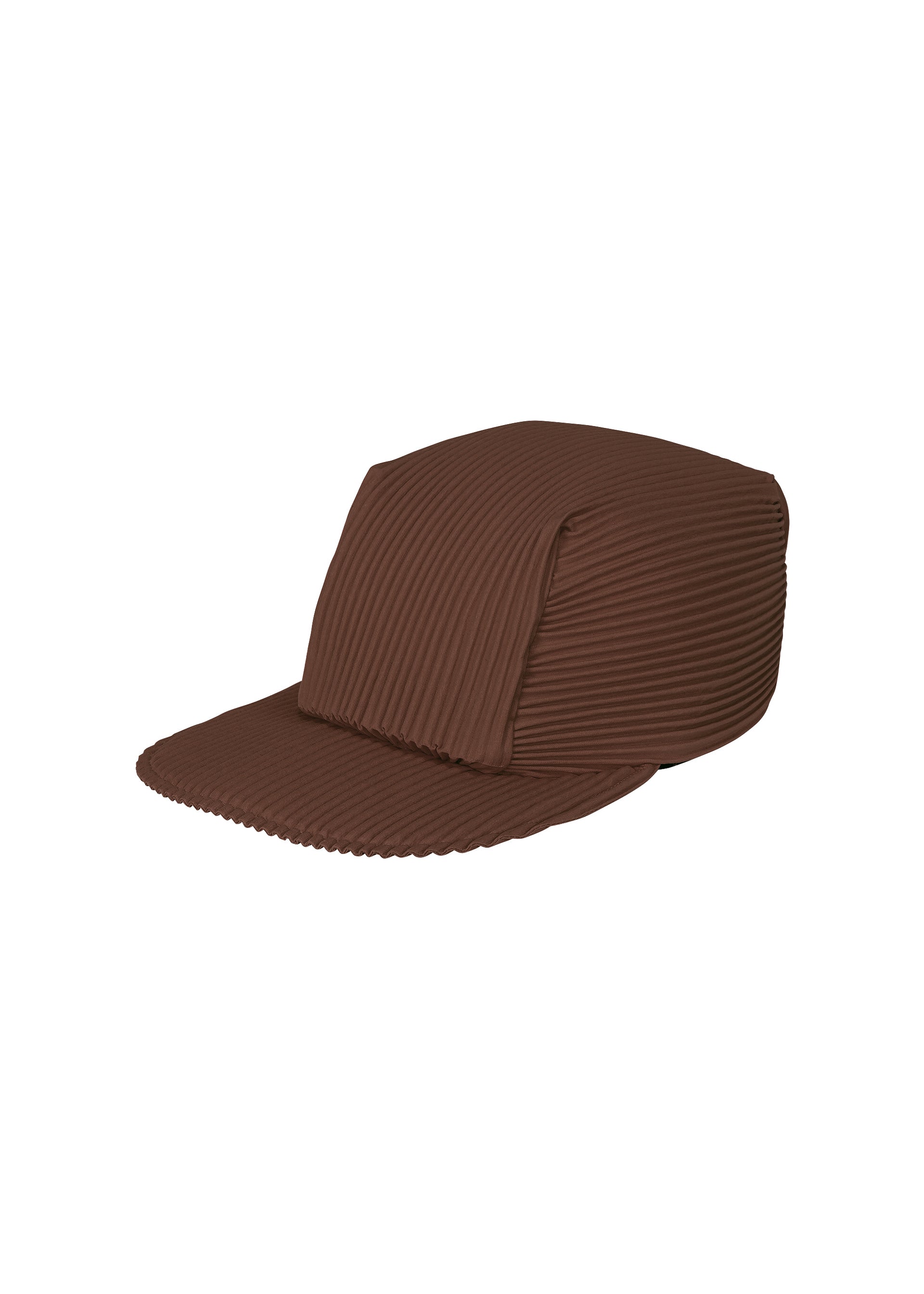 A product shot of the HOMME PLISSÉ ISSEY MIYAKE PLEATS CAP hat in chocolate brown (45).