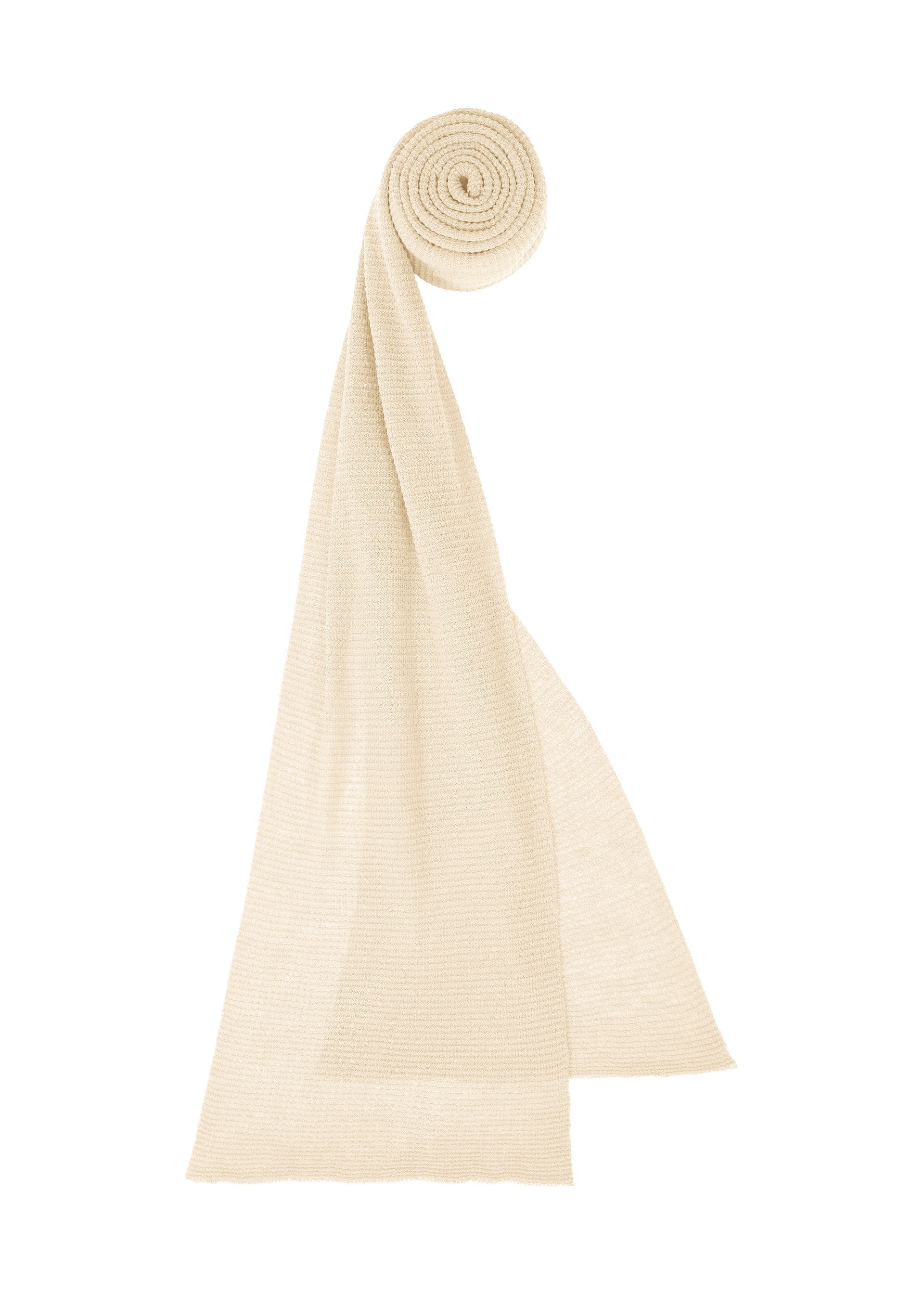 A product shot of the HOMME PLISSÉ ISSEY MIYAKE TURBINE SCARF stole in beige (40).