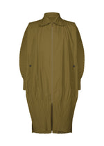 A product shot of the HOMME PLISSÉ ISSEY MIYAKE CASCADE coat in khaki (65).