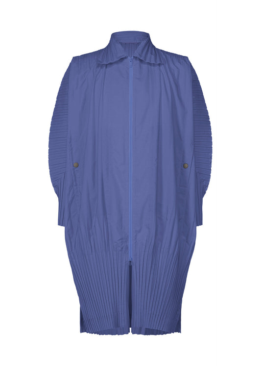 A product shot of the HOMME PLISSÉ ISSEY MIYAKE CASCADE coat in blue (72).
