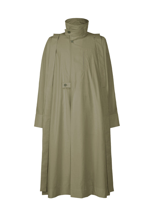 A product shot of the HOMME PLISSÉ ISSEY MIYAKE PARACHUTE coat in khaki (65).