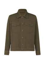 A product shot of the HOMME PLISSÉ ISSEY MIYAKE WOOL LIKE LIGHT jacket in khaki (65).