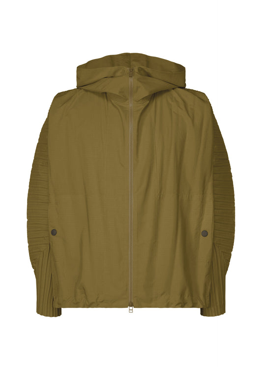 A product shot of the HOMME PLISSÉ ISSEY MIYAKE CASCADE jacket in khaki (65).