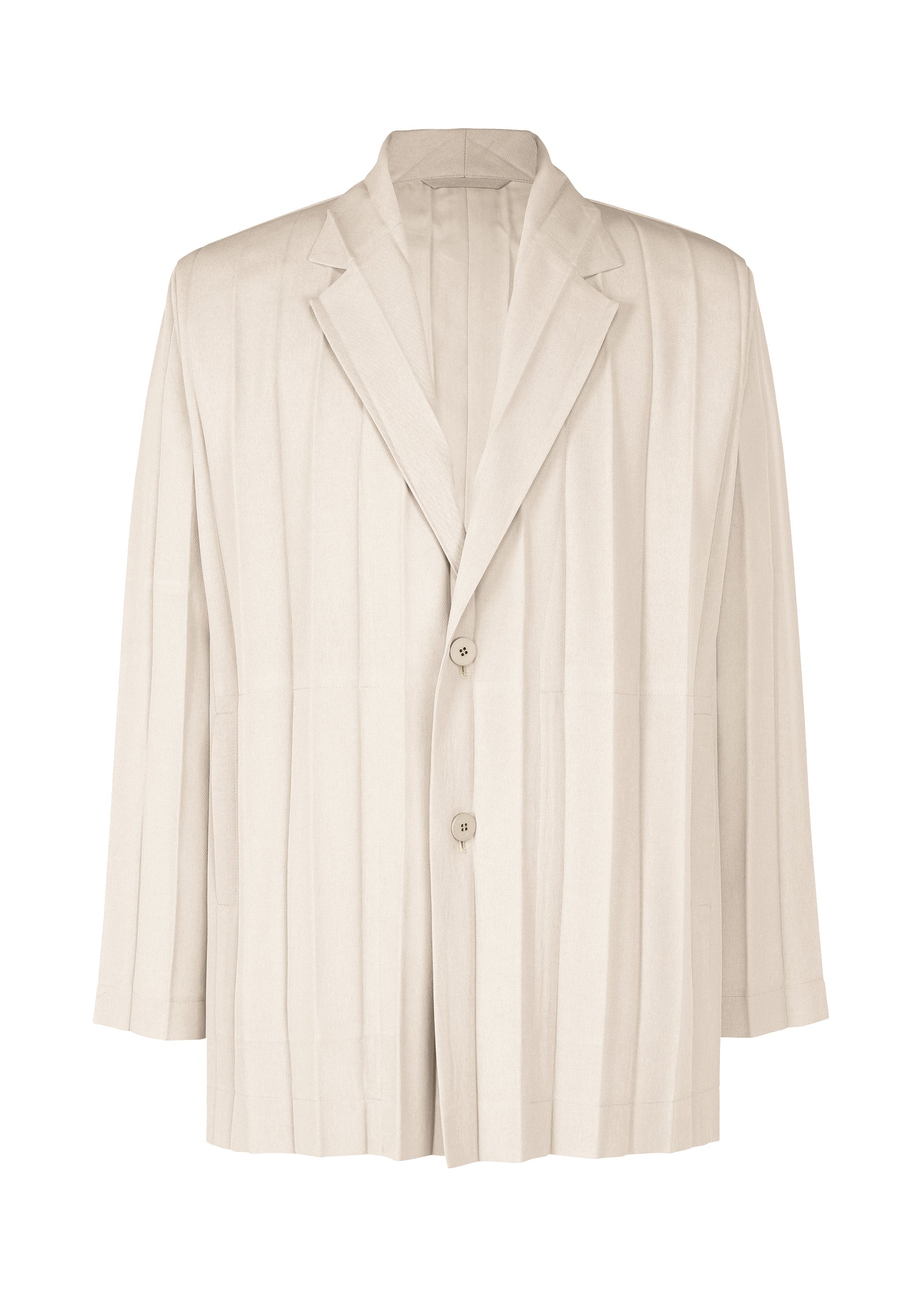 A product shot of the HOMME PLISSÉ ISSEY MIYAKE EDGE ENSEMBLE jacket in beige (40).