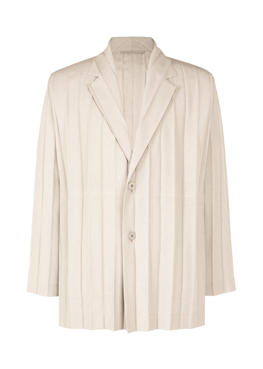 A product shot of the HOMME PLISSÉ ISSEY MIYAKE EDGE ENSEMBLE jacket in beige (40).