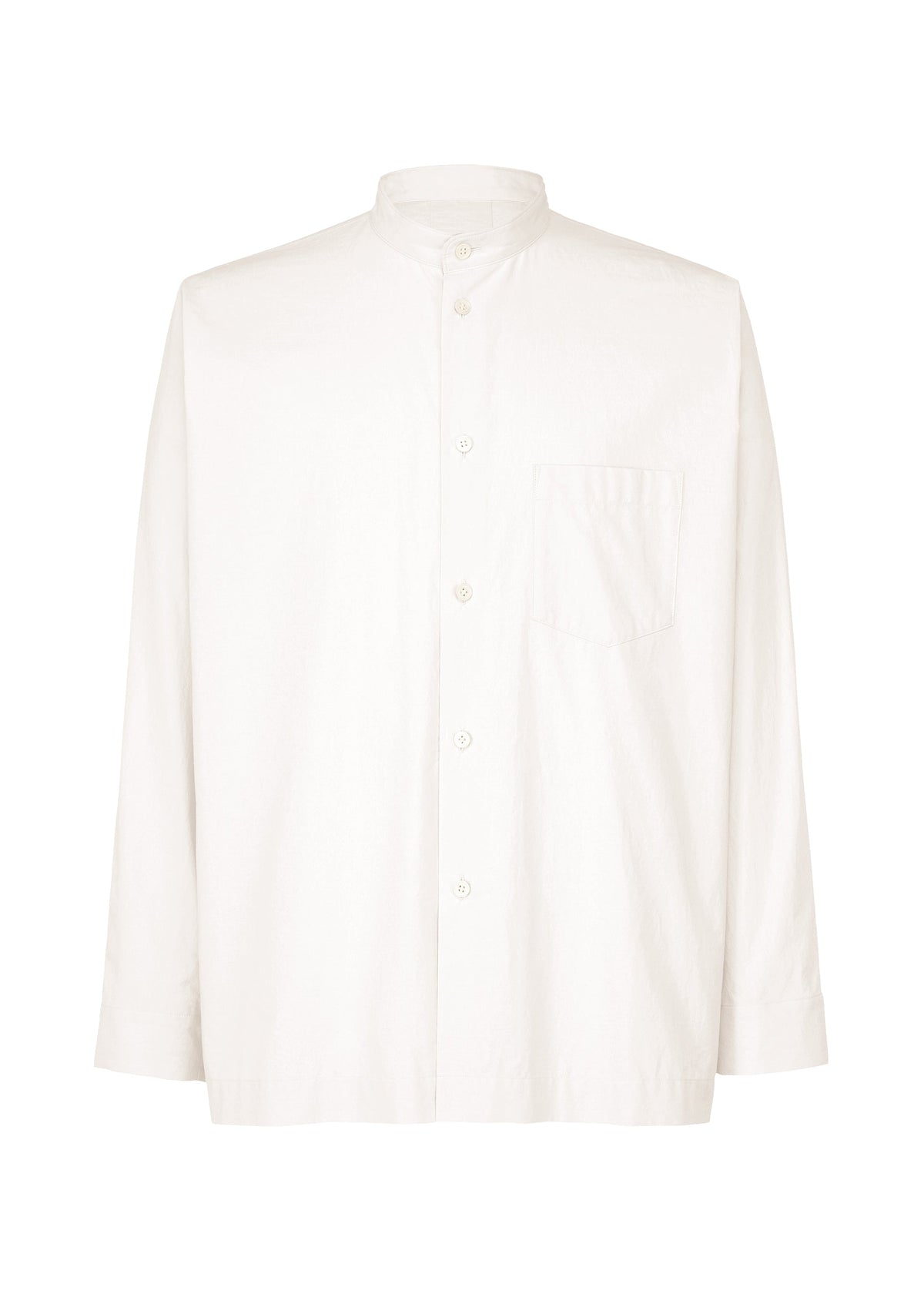 A product shot of the HOMME PLISSÉ ISSEY MIYAKE STREAMLINE SHIRT shirt in white (01).