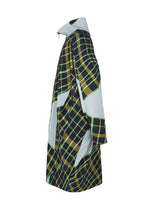 A detail shot of the HOMME PLISSÉ ISSEY MIYAKE WINDSWEPT PLAID coat.