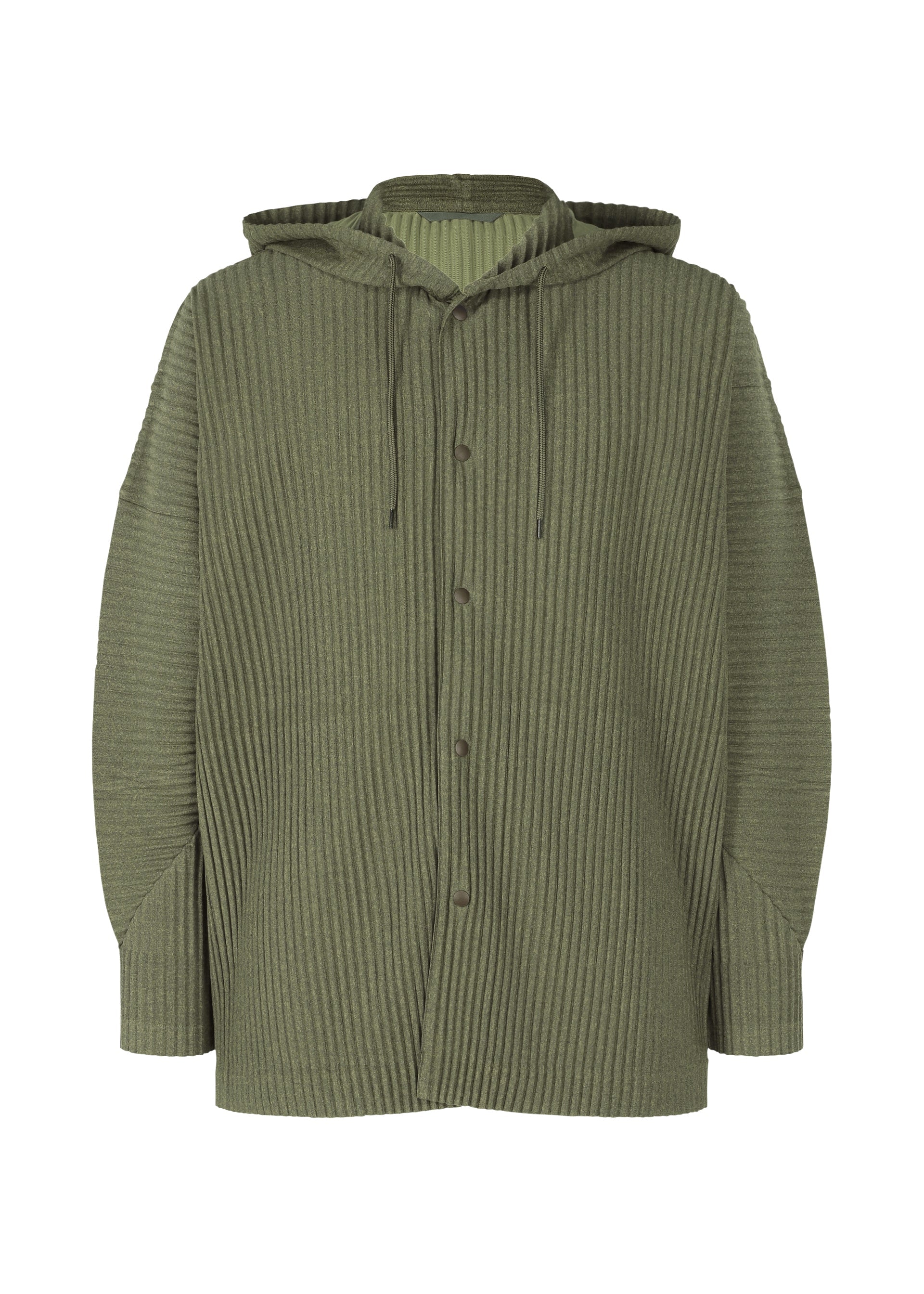 A product shot of the HOMME PLISSÉ ISSEY MIYAKE HEATHER PLEATS jacket in khaki (65).