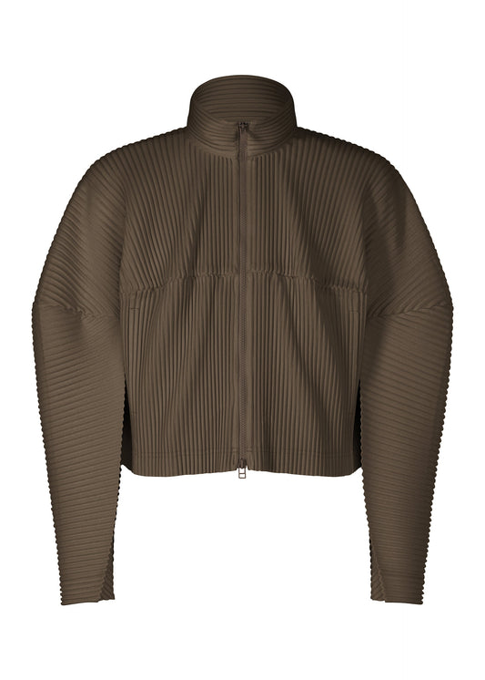 A product shot of the HOMME PLISSÉ ISSEY MIYAKE KINETIC SCULPTURE jacket in mud brown (46).