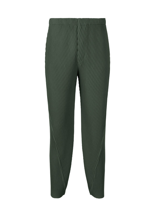 A product shot of the HOMME PLISSÉ ISSEY MIYAKE PLEATS BOTTOMS 2 trousers in dark green (63).