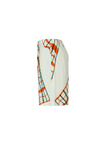A detail shot of the HOMME PLISSÉ ISSEY MIYAKE WINDSWEPT PLAID trousers.