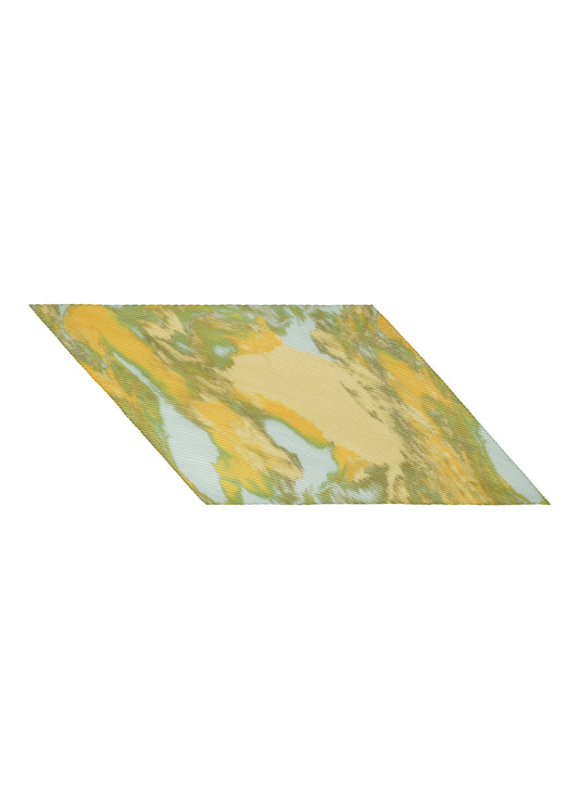 A product shot of the HOMME PLISSÉ ISSEY MIYAKE AGATE SCARF stole in yellow.
