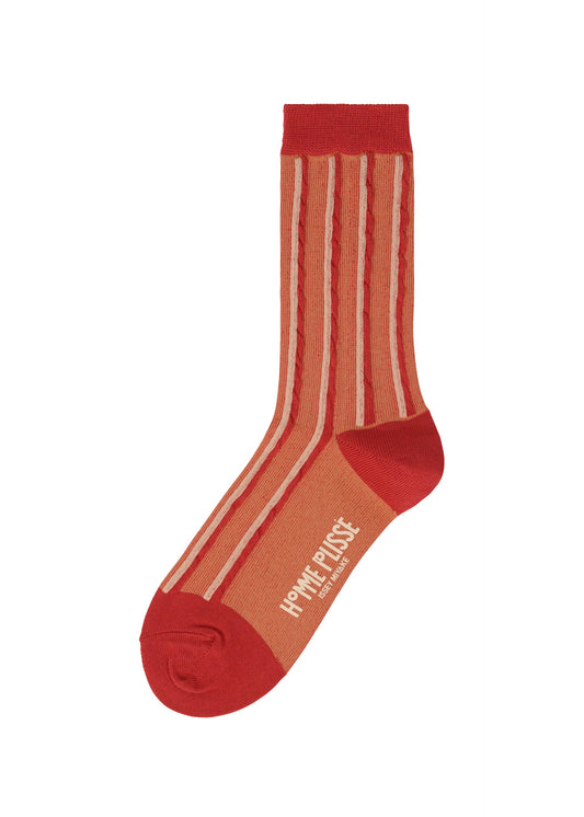 A product shot of the HOMME PLISSÉ ISSEY MIYAKE MASONRY SOCKS socks in red (24).