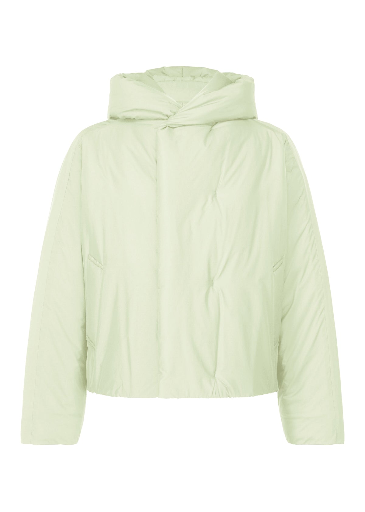 A product shot of the HOMME PLISSÉ ISSEY MIYAKE DUVET COAT jacket in white green (68).